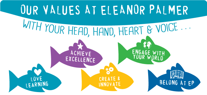 Our values at Eleanor Palmer. With your Head, Hand, Heart and Voice...